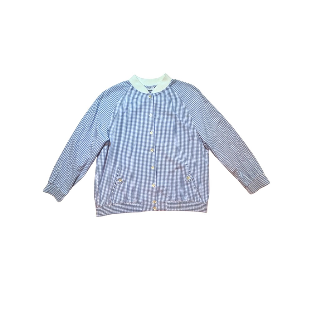Vintage 80s Blue Gingham Jacket Size 16 Grandmacore Cottagecore Preppy Casual